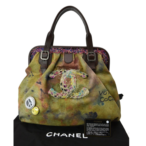CHANEL Graffiti On-The-Pavement Canvas Bowling Bag Khaki Washed