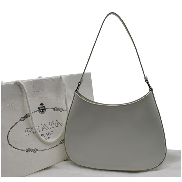 PRADA Cleo Brushed Leather Shoulder Bag White