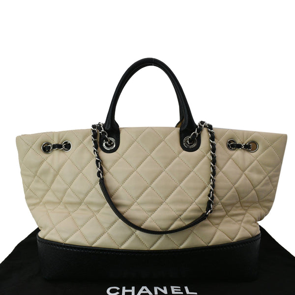 CHANEL Drawstring Large Quilted Calfskin Shopping Tote Bag Beige
