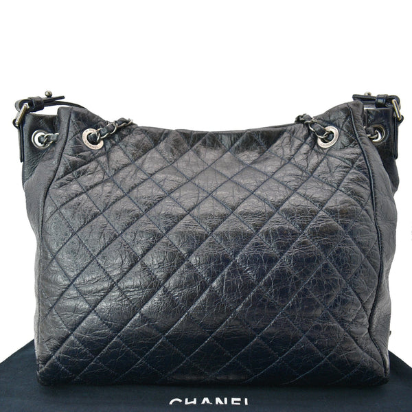 CHANEL Glazed Aged Calfskin Distressed Tote Shoulder Bag Blue