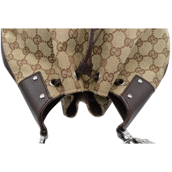 GUCCI Drawstring GG Monogram Canvas Hobo Bag Beige 115006