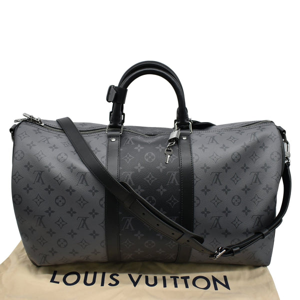 LOUIS VUITTON Keepall 50 Bandouliere Monogram Eclipse Canvas Travel Bag Black