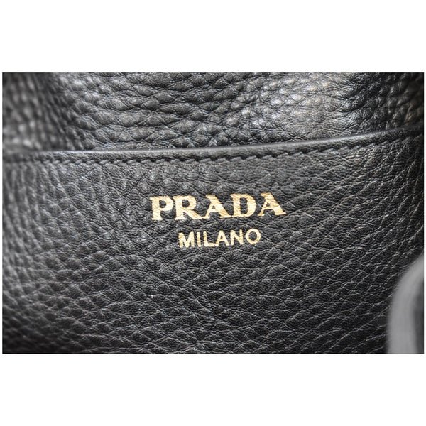 PRADA Logo Drawstring Leather Bucket Shoulder Bag Black