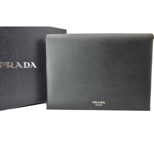 PRADA Document Holder Saffiano Leather Pouch Black