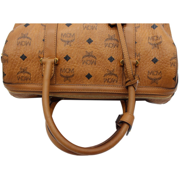 MCM Visetos Signature Leather Boston Bag Cognac