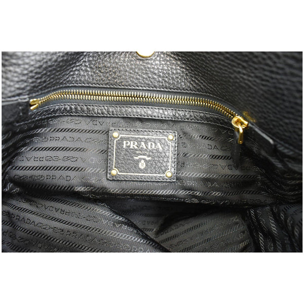 PRADA Sughero Vitello Daino Leather Tote Shoulder Bag Black