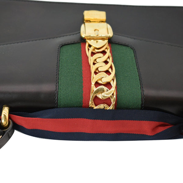 GUCCI Sylvie Small Leather Shoulder Bag Black 421882