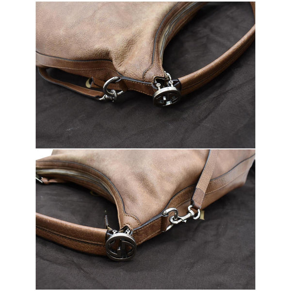 GUCCI Miss GG Pebbled Leather Hobo Bag Brown 323676