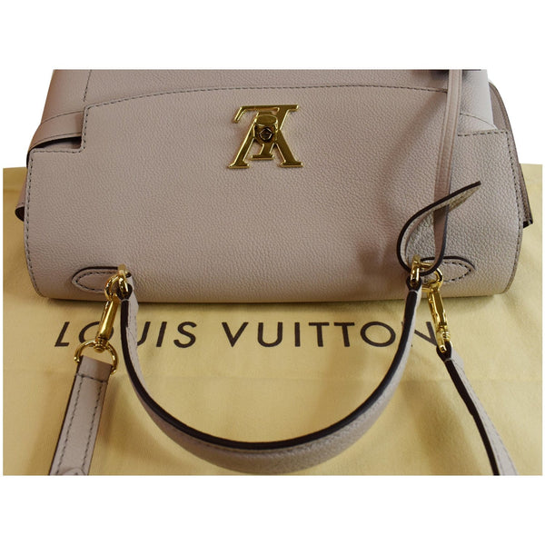 Louis Vuitton Lockme Ever MM Pebbled Leather Shoulder Bag Greige