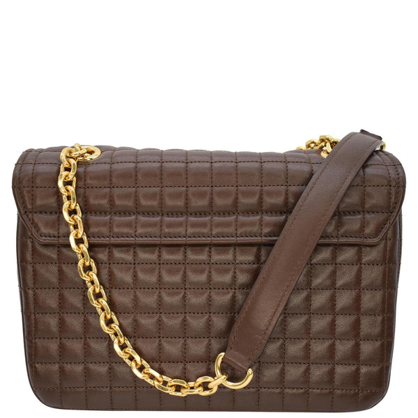 CELINE Medium C Quilted Leather Crossbody Bag Khaki