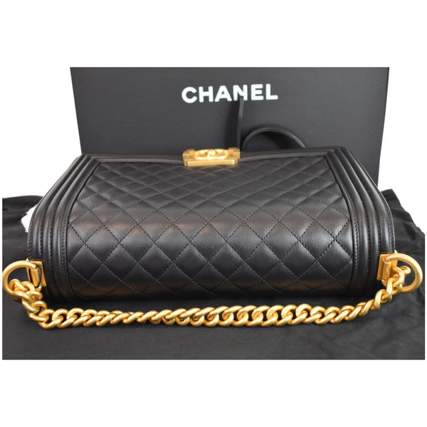 CHANEL New Medium Boy Flap Lambskin Leather Shoulder Bag Black
