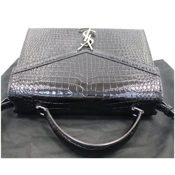 YVES SAINT LAURENT Cassandra Top Handle Embossed Shoulder Bag Black