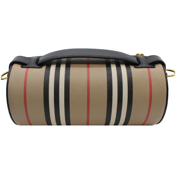 BURBERRY Icon Stripe E-canvas Leather Barrel Shoulder Bag Beige