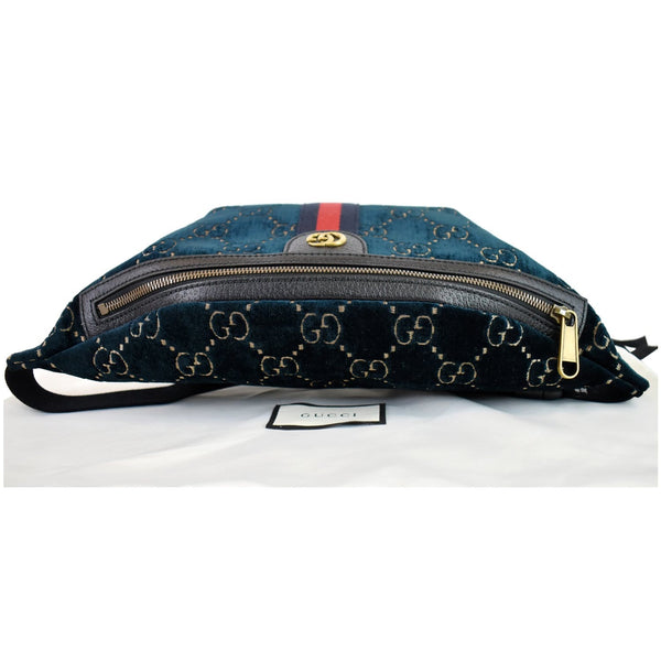Gucci GG Monogram Velvet Belt Leather Bumbag zip front view