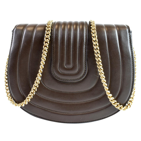 SALVATORE FERRAGAMO Rosette Leather Chain Crossbody Bag Chocolate Brown - Final Sale