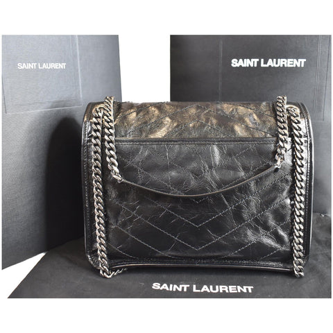 YVES SAINT LAURENT Niki Baby Crinkle Leather Crossbody Bag Black