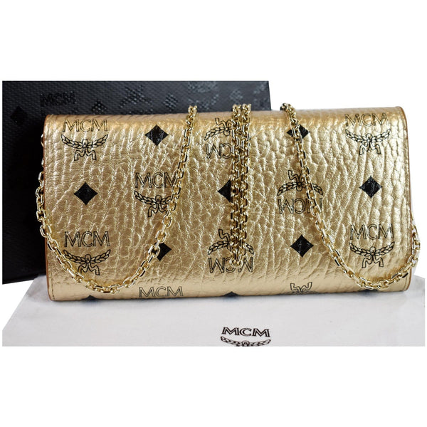 MCM Berlin Visetos Crossbody Chain on Wallet Gold