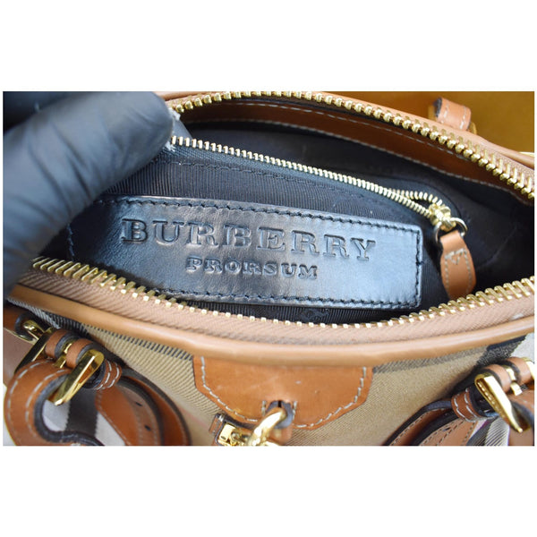 BURBERRY Blaze House Check and Leather Satchel Bag Brown