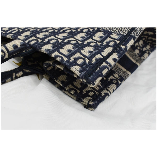 CHRISTIAN DIOR Book Medium Oblique Embroidery Tote Bag Blue