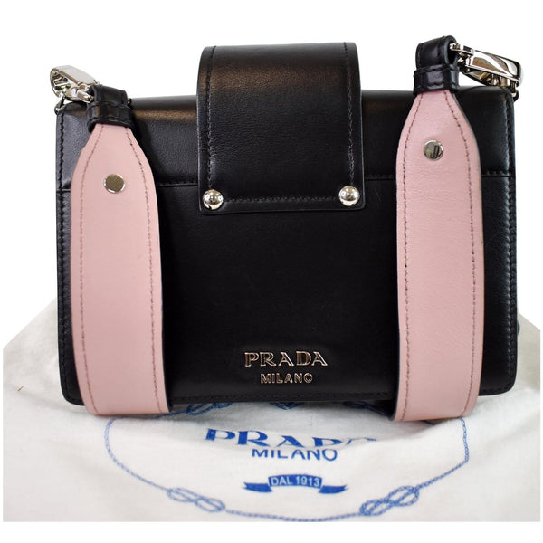 PRADA City Plex Ribbon Small Calfskin Shoulder Bag Black/Pink