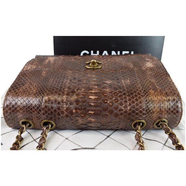 CHANEL Timeless Classic Flap Python Shoulder Bag Brown