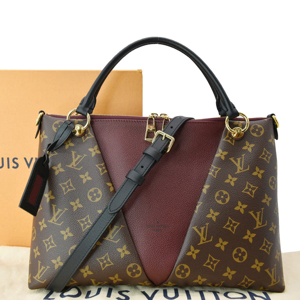 LOUIS VUITTON V MM Monogram Canvas Tote Shoulder Bag Bordeaux