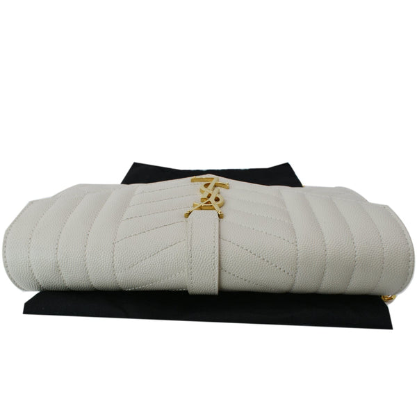 YVES SAINT LAURENT Mix Matelassé Small Grain De Poudre Chain Wallet Crossbody Bag Cream