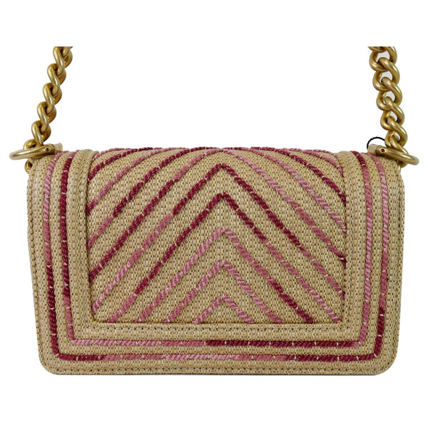 CHANEL Small Boy Chevron Cotton Mixed Fibers Shoulder Bag Pink