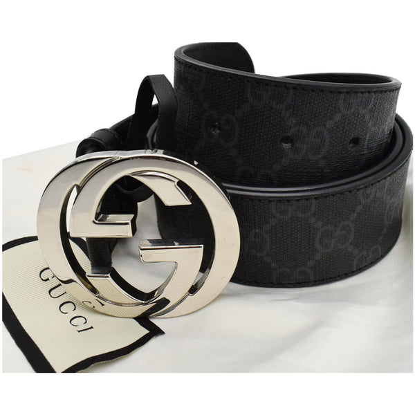 GUCCI Interlocking G Buckle GG Supreme Canvas Belt Black 411924