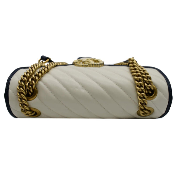 GUCCI Torchon GG Marmont Small Calfskin Matelasse Shoulder Bag White
