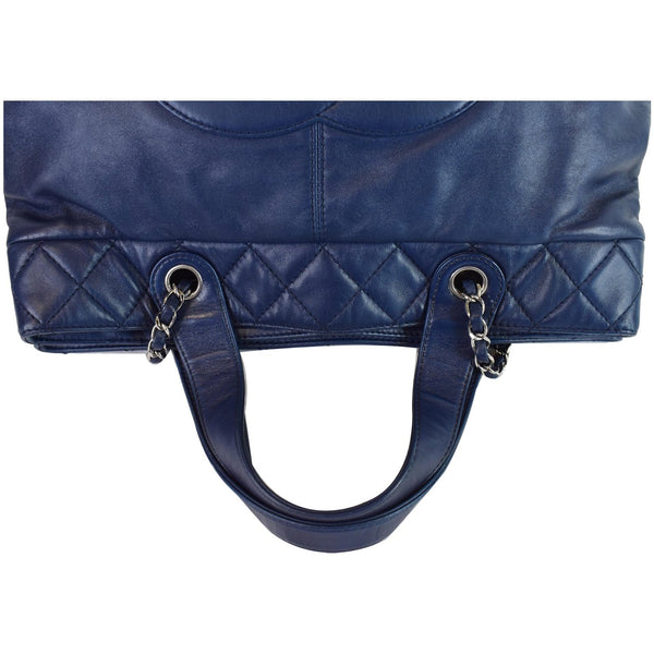 CHANEL Soft CC Shopping Leather Tote Shoulder Bag Blue