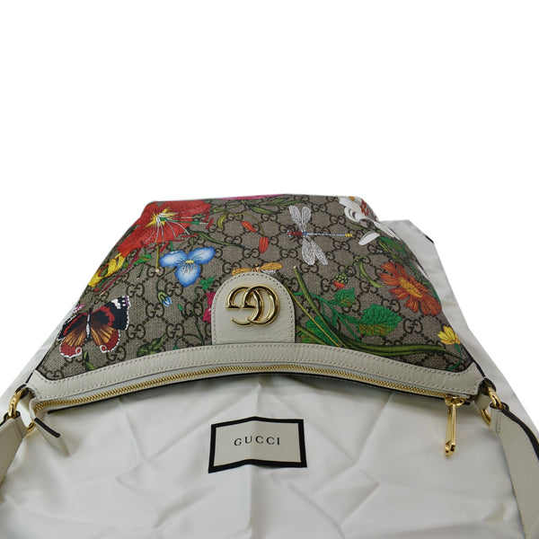 GUCCI Ophidia Half Moon Small Flora GG Canvas Hobo Bag Beige 626509