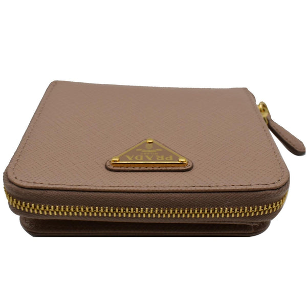 PRADA Small Saffiano Leather Zip Around Wallet Cameo Beige