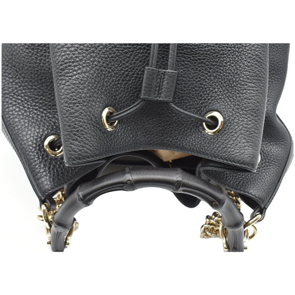 GUCCI Miss Bamboo Medium Leather Bucket Shoulder Handbag Black 387613