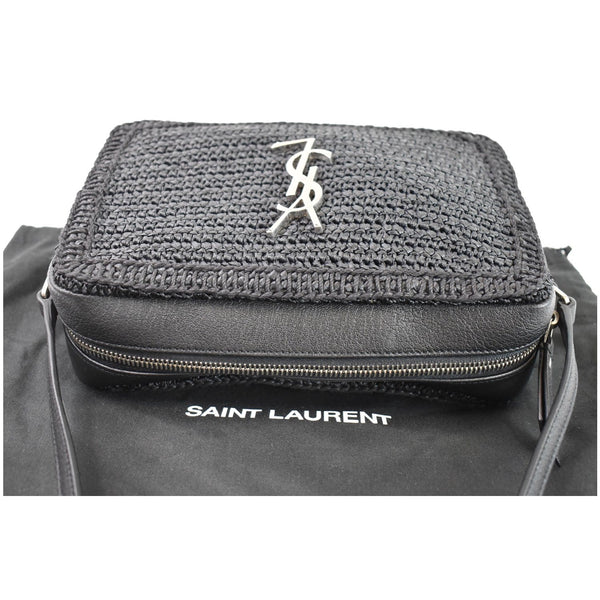 YVES SAINT LAURENT Lou Camera Raffia Canvas Crossbody Bag Black
