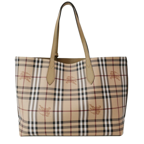 BURBERRY Reversible Haymarket Coated Canvas Tote Bag Tan