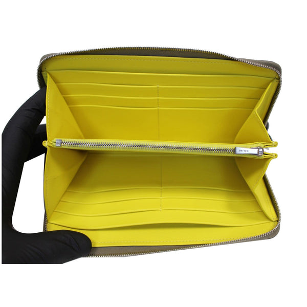 CELINE Large Zip Around Multifunction Drummed Calfskin Wallet Taupe Grey