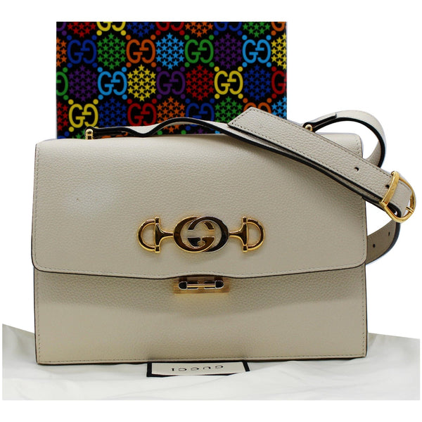 GUCCI Zumi Small Grainy Leather Chain Crossbody Bag White 576388