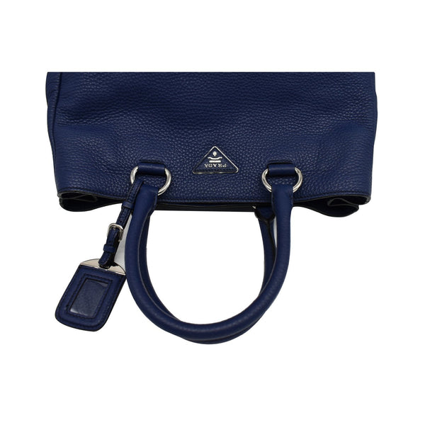 PRADA Vitello Daino Pebbled Leather Tote Bag Blue