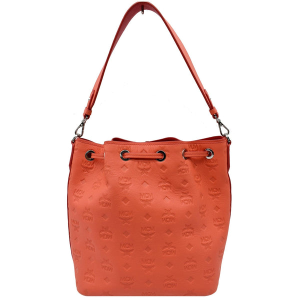 MCM Essential Drawstring Monogram Leather Shoulder Bag