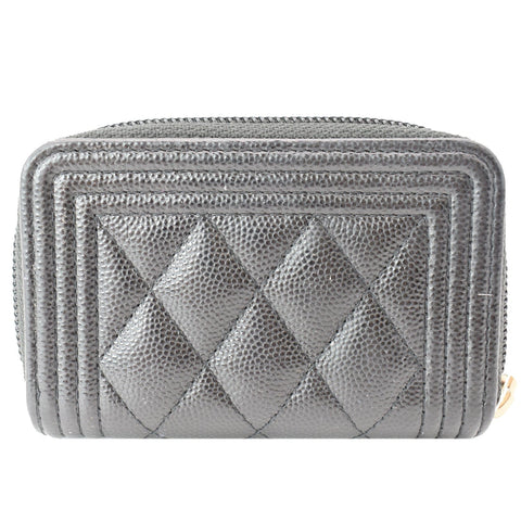 CHANEL Boy Small Zipped Quilted Caviar Coin Purse Wallet Black