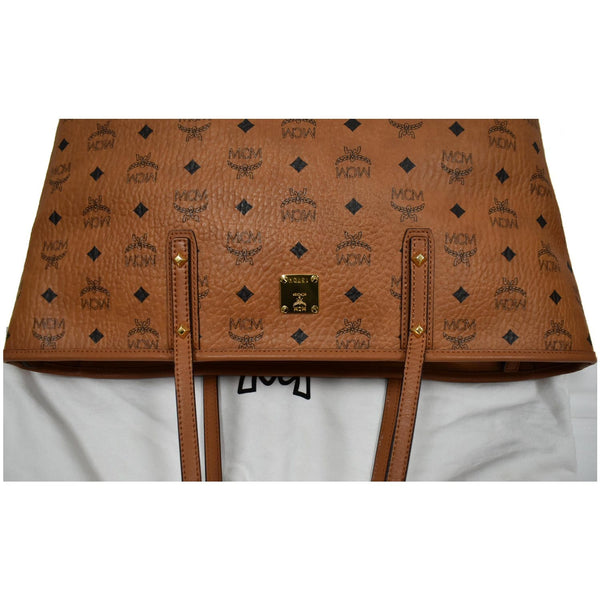 MCM Medium Anya Top Zip Visetos Canvas Shopper Tote Bag Cognac