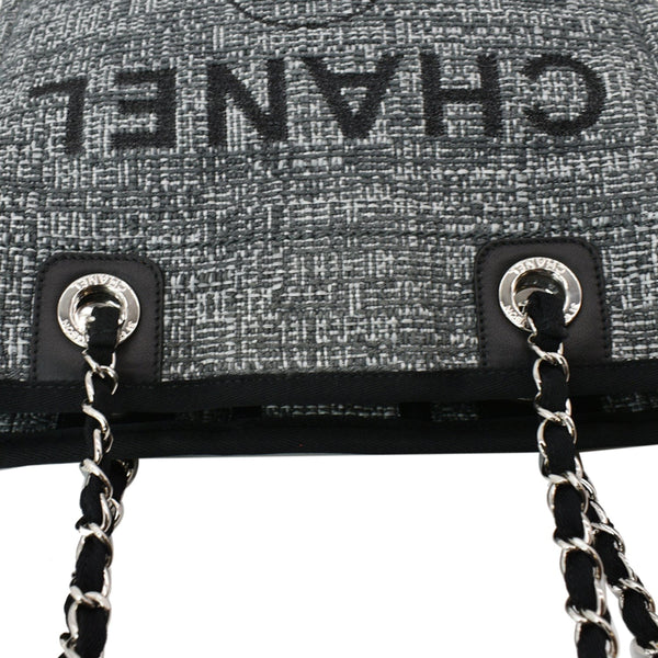 CHANEL Deauville Small Lurex Boucle Canvas Tote Bag Grey