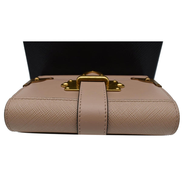 PRADA Cahier Saffiano French Compact Flap Wallet Beige
