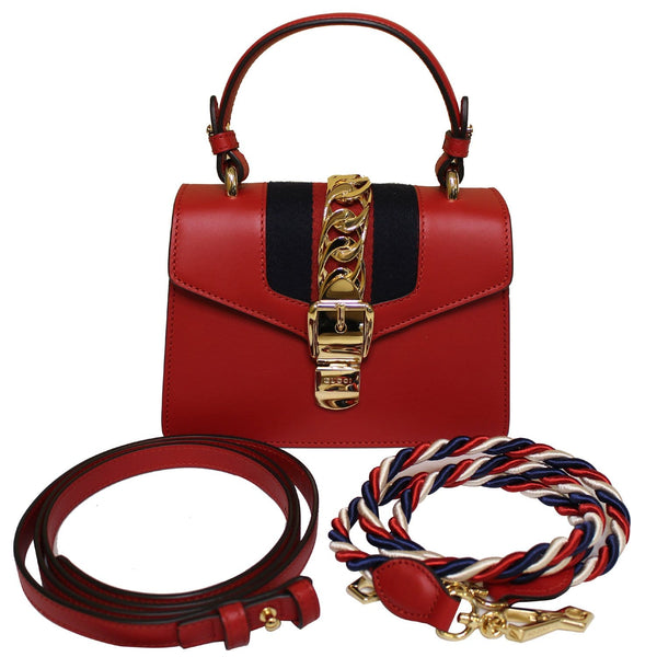 GUCCI Sylvie Mini Leather Crossbody Bag Red 470270