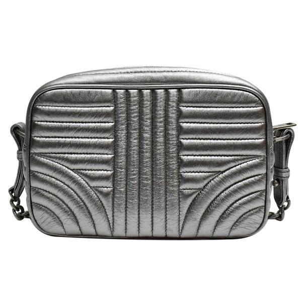 PRADA Diagramme Leather Crossbody Bag Metallic Silver