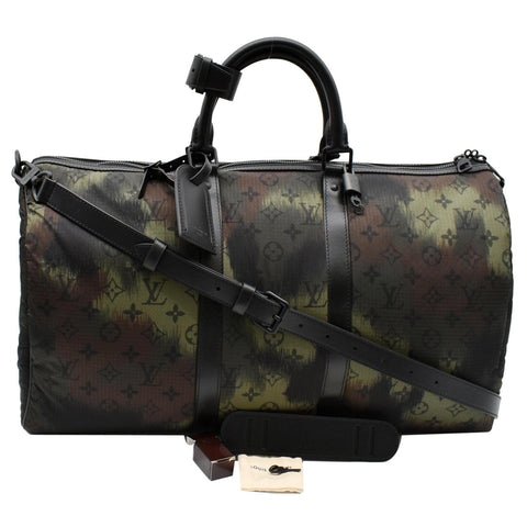 LOUIS VUITTON Keepall 50 Bandouliere Camouflage Nylon Monogram Travel Bag Black