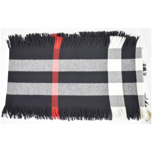 BURBERRY Half Mega Check Fringe Wool Scarf Black