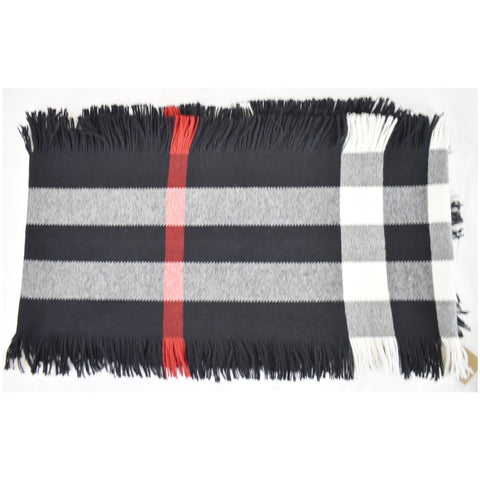 BURBERRY Half Mega Check Fringe Wool Scarf Black
