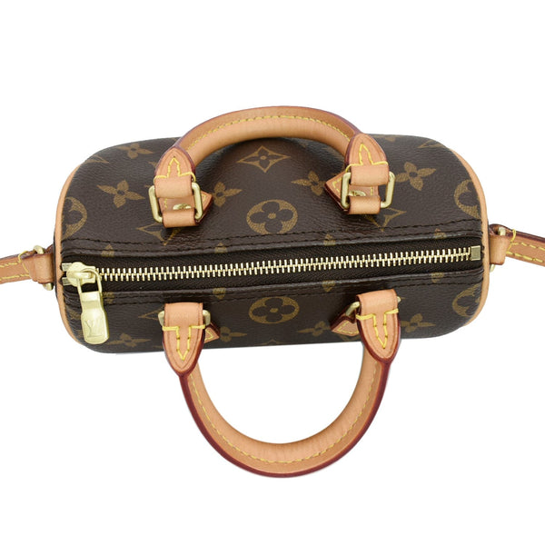 LOUIS VUITTON Nano Speedy Monogram Canvas Crossbody Bag Brown